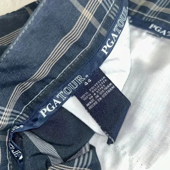 PGA Tour Golf Shorts Mens Size 44 Navy Blue Plaid Quick Dry 9" Inseam Flat Front - Picture 3 of 8